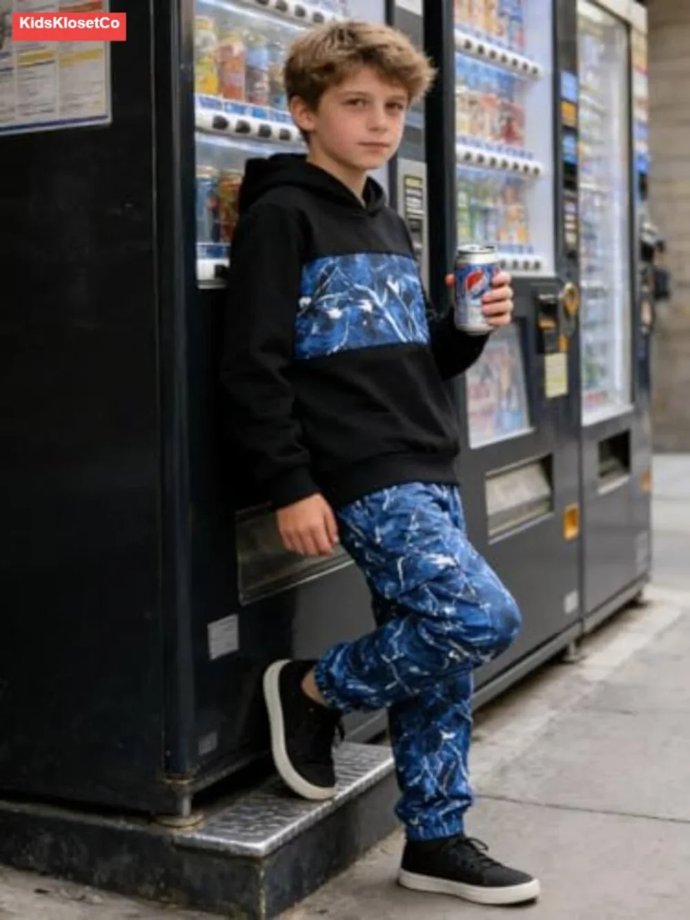 Boys Camo Hoodie & Cargo Pants Outfit Set 5-12Y Cotton Blend